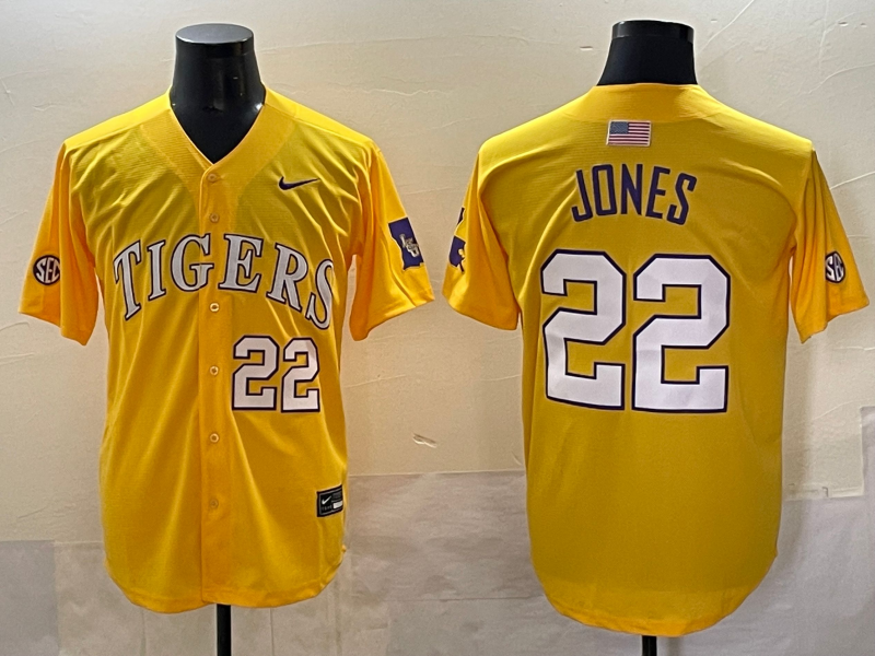 Men 2025 LSU Tigers #22 Jones Yellow Joint Name Nike NCAA 2025  Jersey style 2->ncaa teams->NCAA Jersey